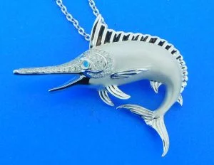 sterling silver 3-d marlin pendant