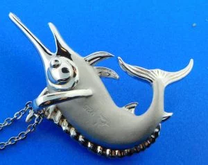 sterling silver 3-d marlin pendant