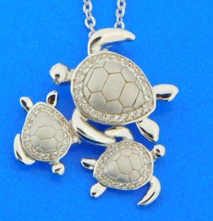 sterling silver family of sea turtles pendant