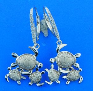 sterling silver sea turtle dangling earrings