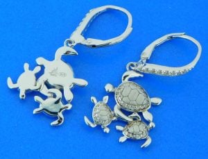 sterling silver sea turtle dangling earrings