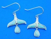 sterling silver whale tail larimar dangle earrings