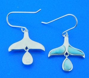 sterling silver whale tail larimar dangle earrings