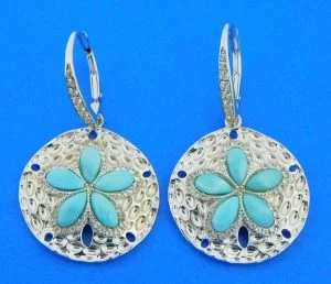 sterling silver sand dollar larimar dangle earrings