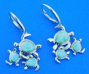 sterling silver & larimar family of sea turtle earrings