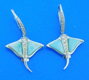 sterling silver & larimar stingray dangle earrings