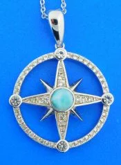 terling silver and larimar compass rose pendant