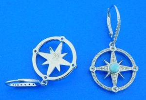sterling silver & larimar compass rose dangle earrings