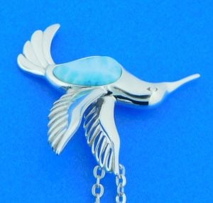 sterling silver & larimar hummingbird pendant