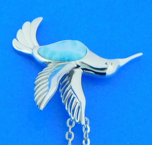 Alamea Hummingbird Pendant, Sterling Silver & Larimar 4 sterling silver & larimar hummingbird pendant