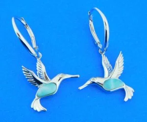 sterling silver & larimar hummingbird earrings