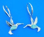 sterling silver & larimar hummingbird earrings