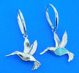 sterling silver & larimar hummingbird earrings