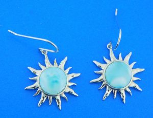 sterling silver & larimar sun dangle earrings