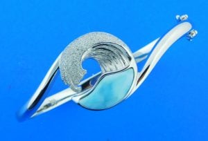 sterling silver & larimar wave bangle bracelet