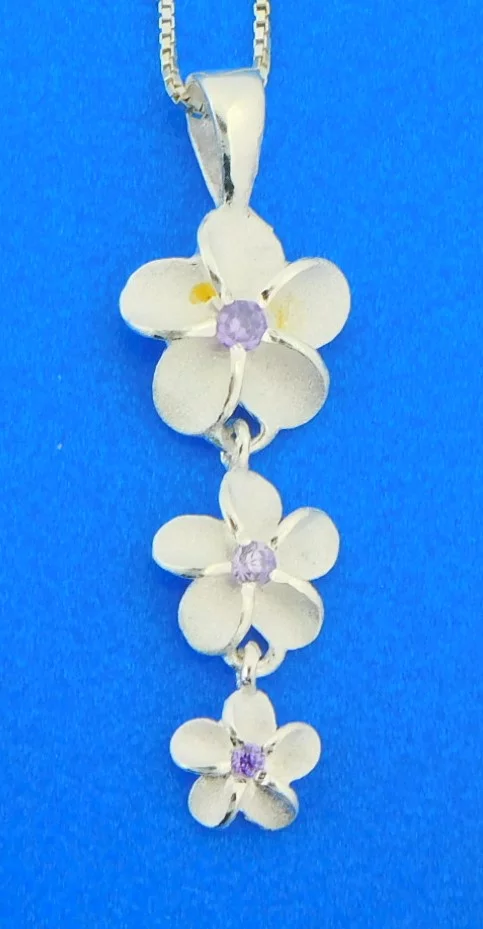 alamea triple plumeria pendant sterling silver
