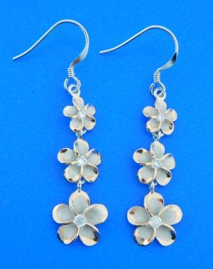 sterling silver 2-tone plumeria dangle earrings