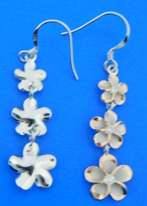sterling silver 2-tone plumeria dangle earrings