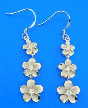 sterling silver 2-tone plumeria dangle earrings