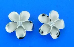 sterling silver plumeria post earrings