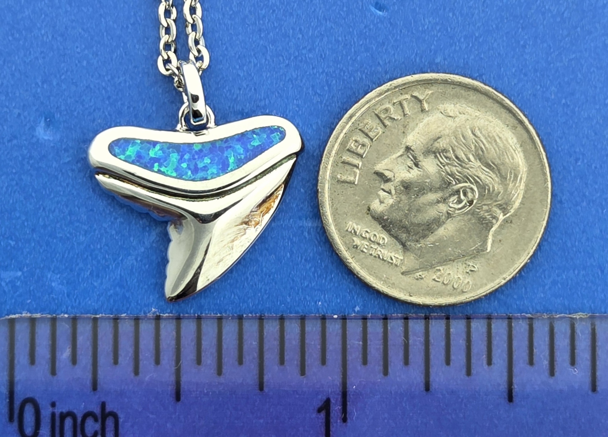 Alamea Shark Tooth Pendant, Sterling Silver & Opal 4 Alamea Shark Tooth Pendant, Sterling Silver & Opal - Image 4