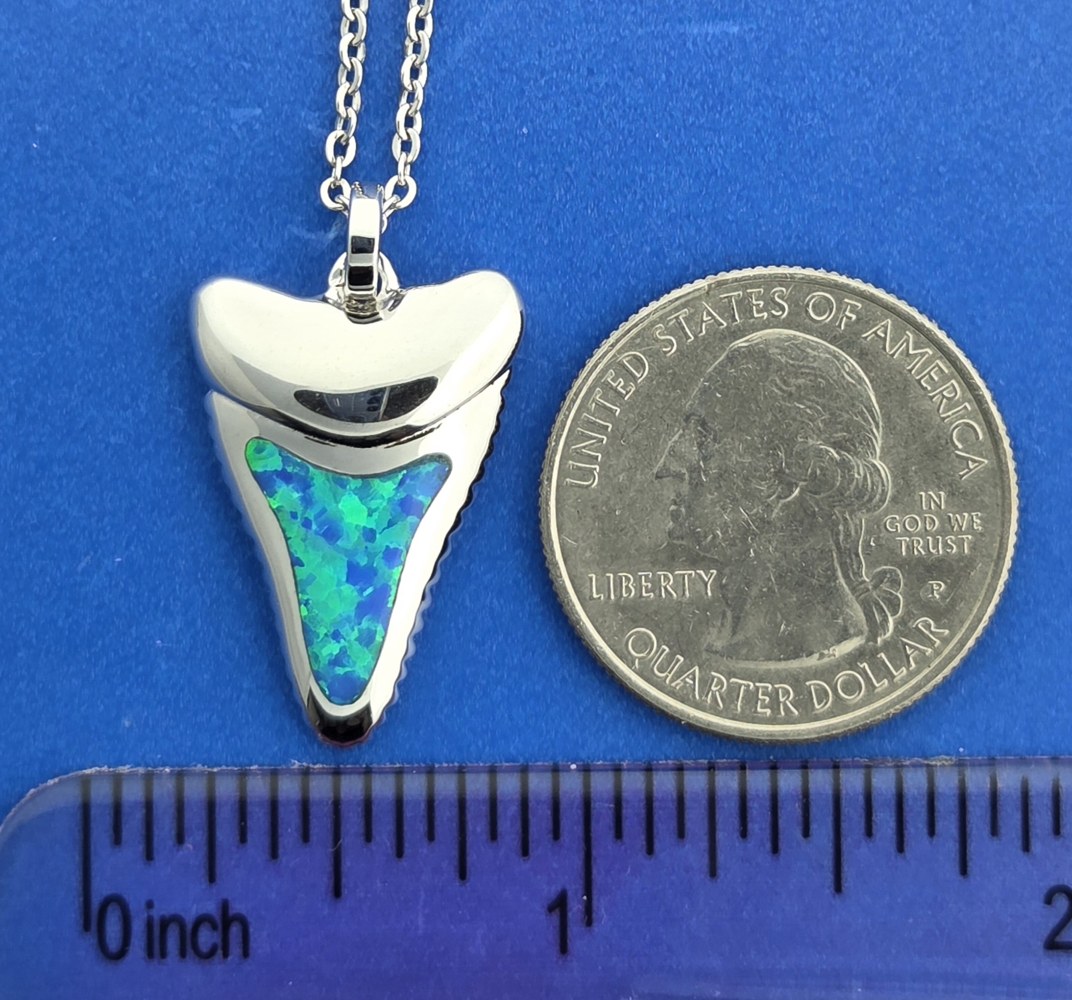 Shark Tooth Pendant, Sterling Silver & Opal 4 Shark Tooth Pendant, Sterling Silver & Opal - Image 4