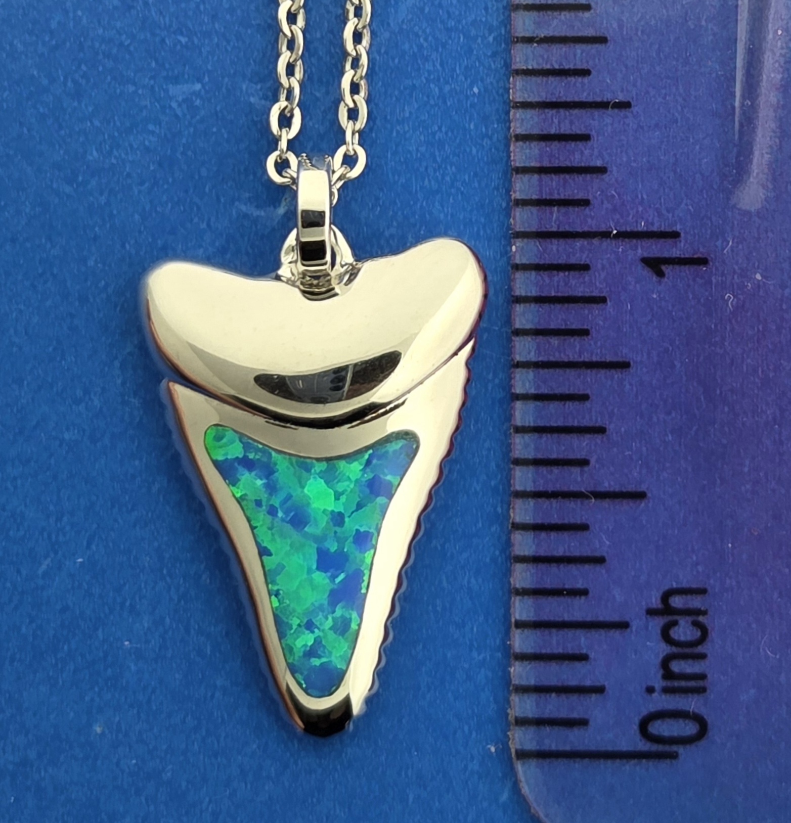 Shark Tooth Pendant, Sterling Silver & Opal 5 Shark Tooth Pendant, Sterling Silver & Opal - Image 5