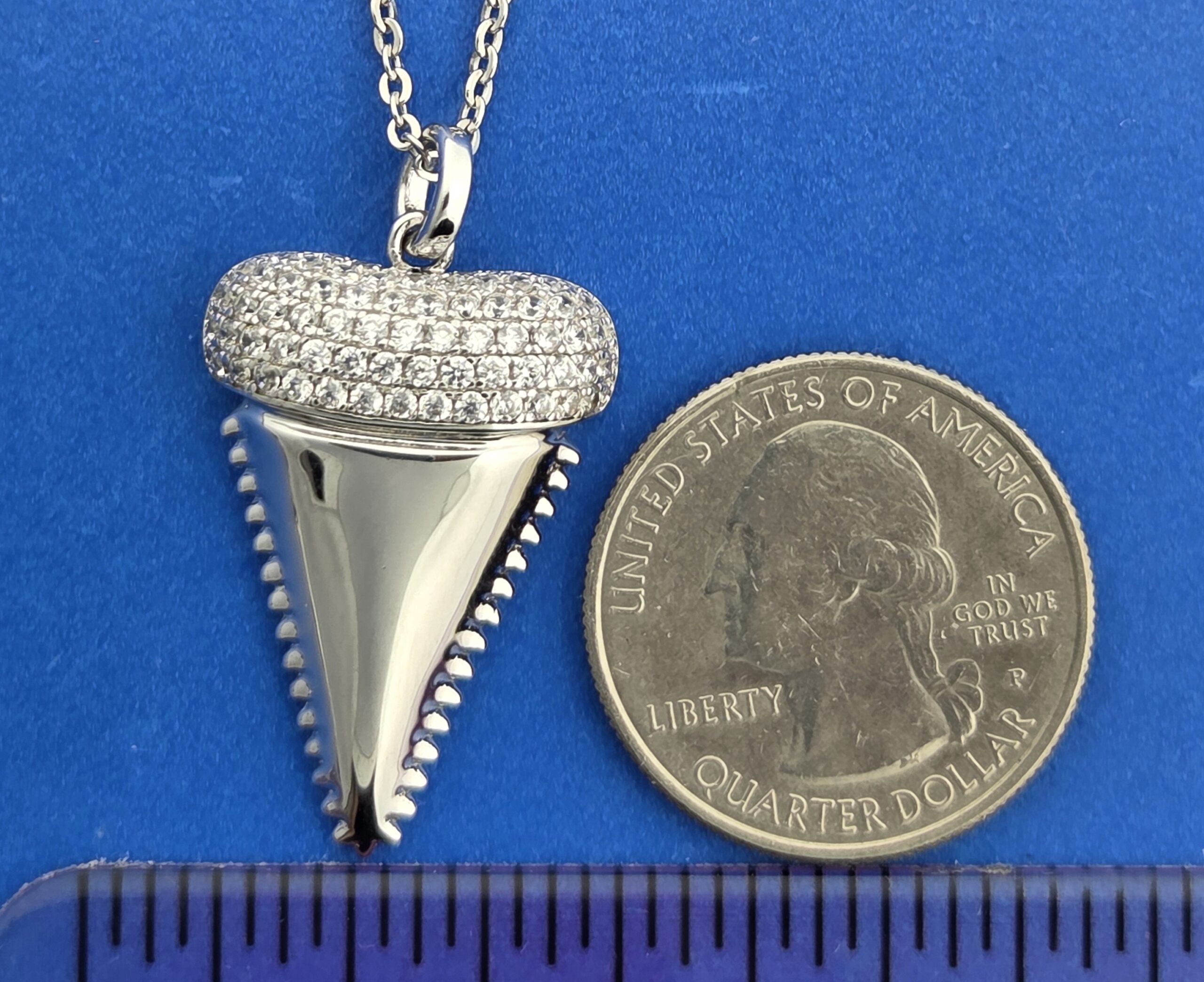 Shark Tooth Pendant, Sterling Silver & Cz 4 Shark Tooth Pendant, Sterling Silver & Cz - Image 4