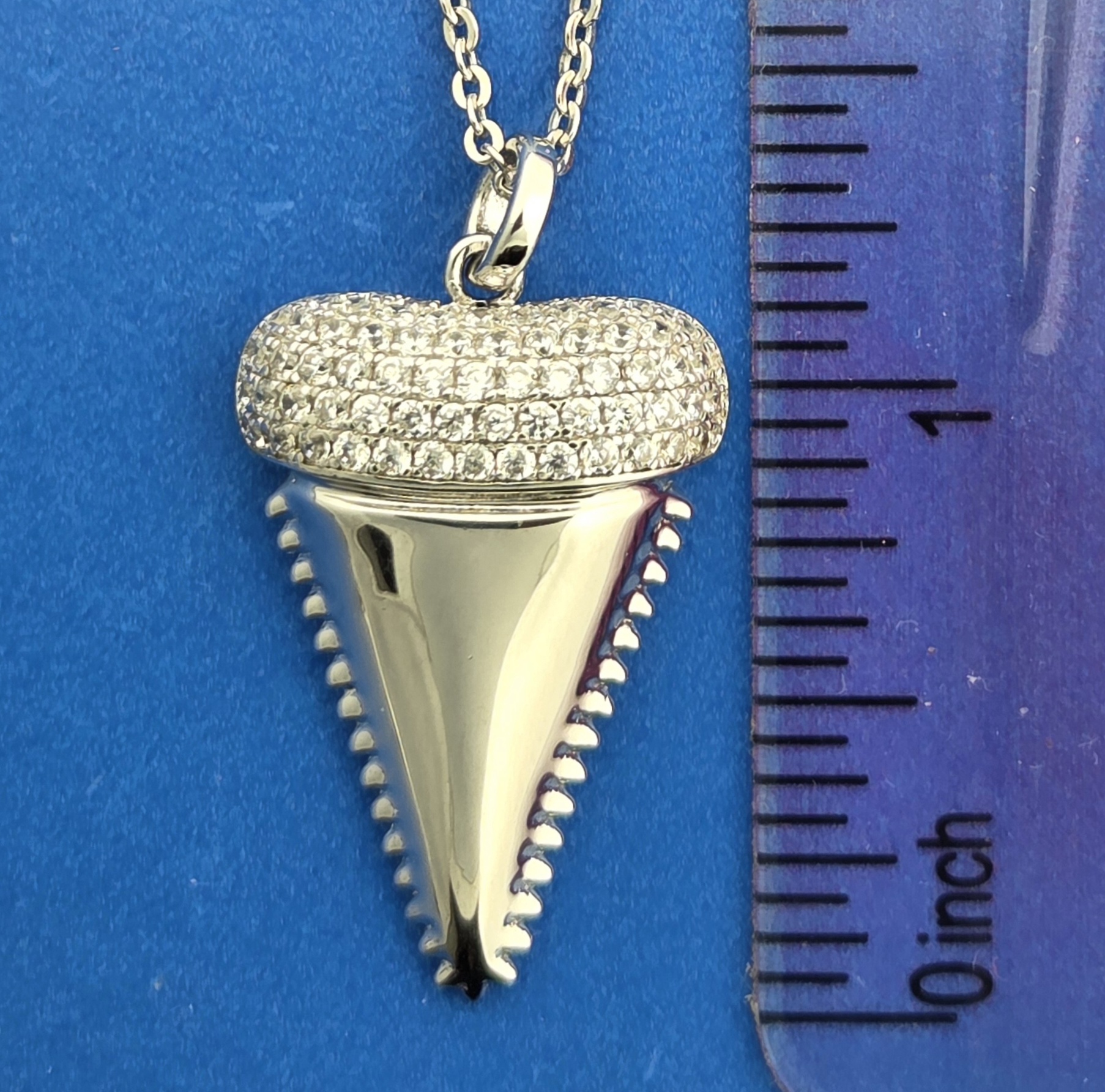 Shark Tooth Pendant, Sterling Silver & Cz 5 Shark Tooth Pendant, Sterling Silver & Cz - Image 5