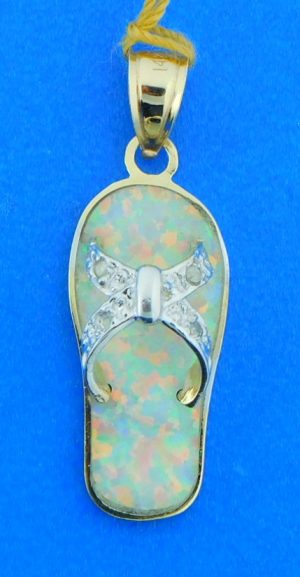 sandal flip-flop pendant, 14K & Opal