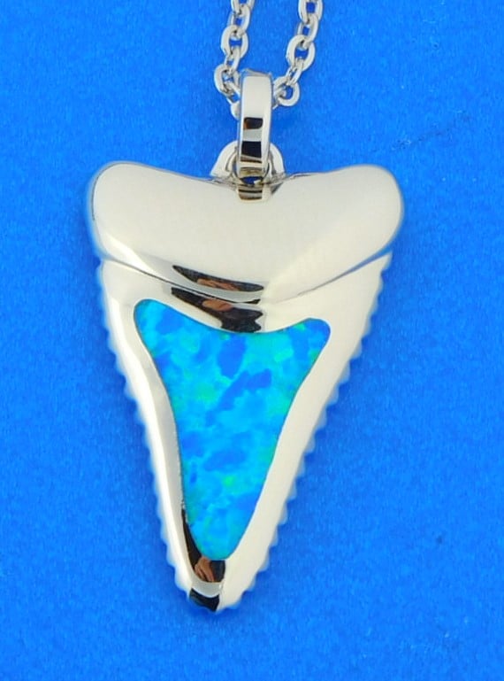Hot Selling S925 Blue Opal Shark Tooth Pendant Silver Shark Teeth Necklace  | eBay
