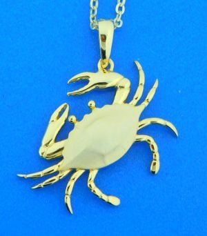 gold plated sterling silver blue crab pendant