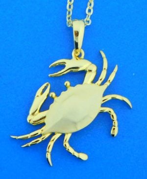 gold plated sterling silver blue crab pendant