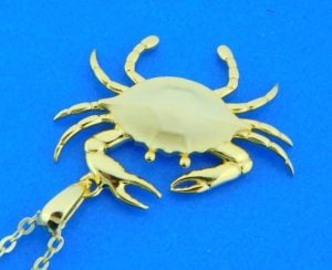 gold plated sterling silver blue crab pendant