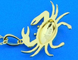 gold plated sterling silver blue crab pendant