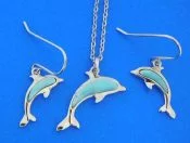 Alamea Dolphin Earrings & Pendant, Sterling Silver & Larimar