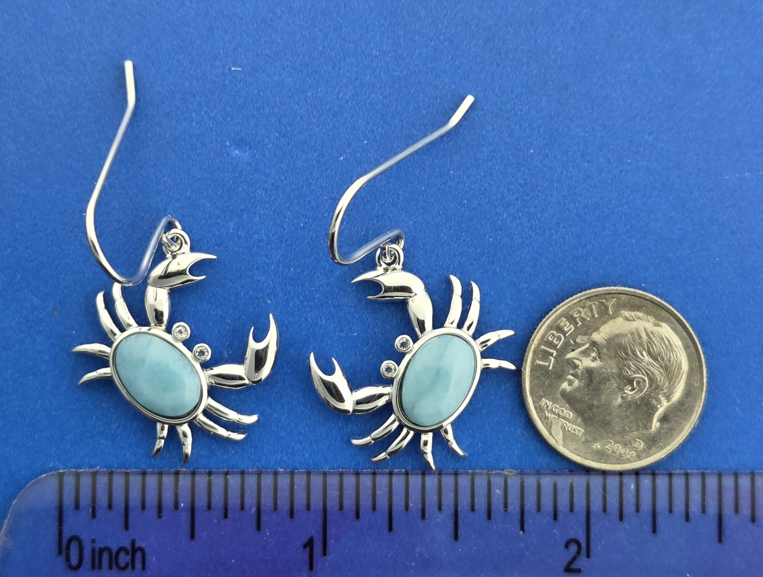 Alamea Crab Earrings, Sterling Silver & Larimar 4 Alamea Crab Earrings, Sterling Silver & Larimar - Image 4