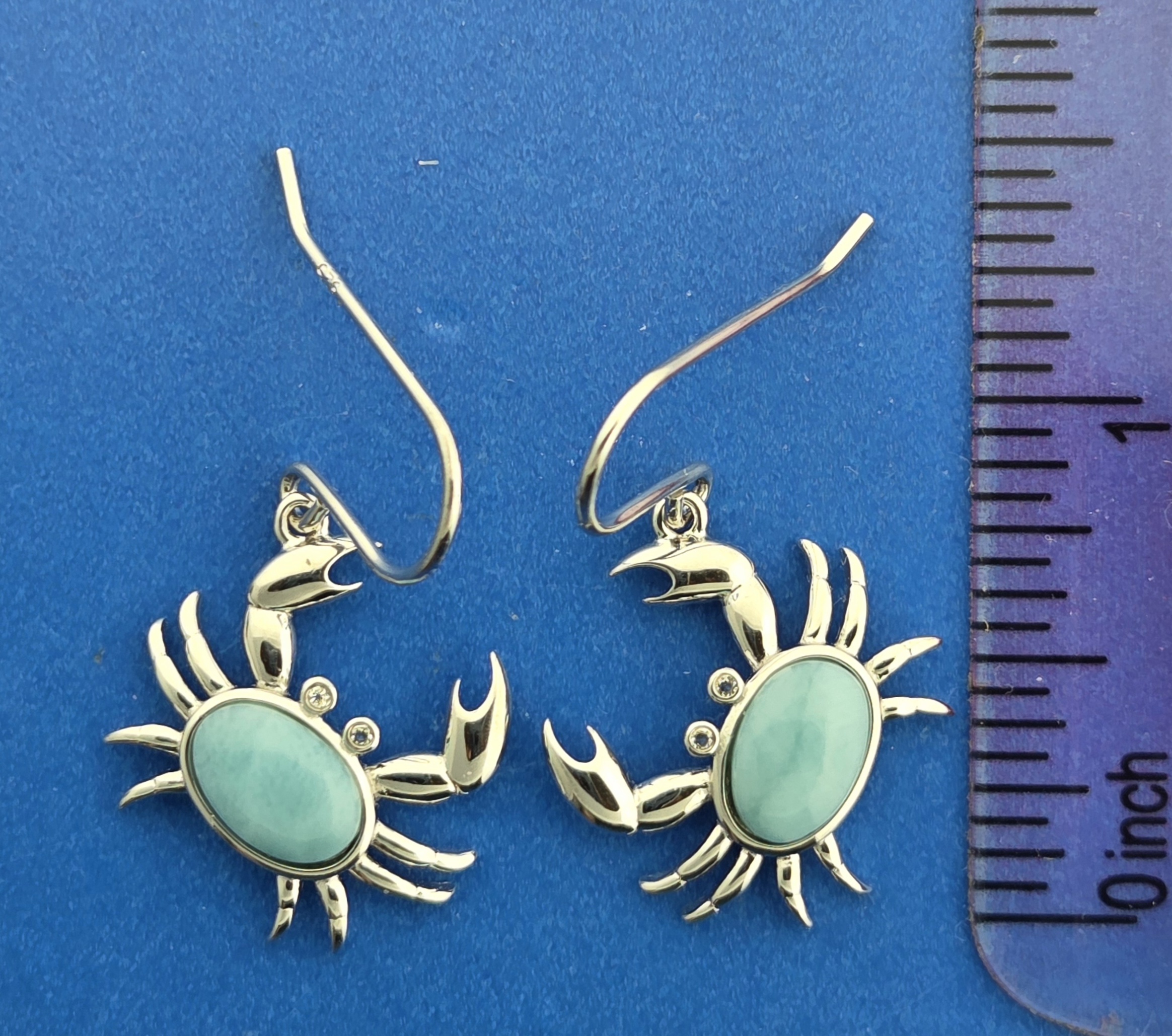 Alamea Crab Earrings, Sterling Silver & Larimar 5 Alamea Crab Earrings, Sterling Silver & Larimar - Image 5