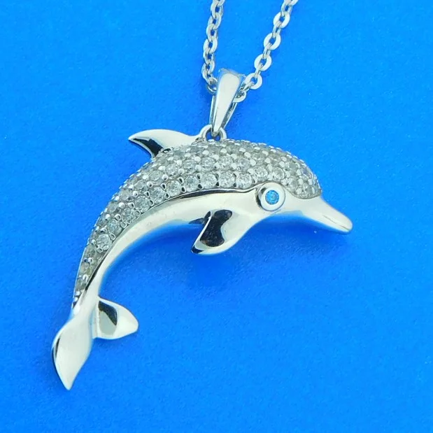sterling silver dolphin cz pendant