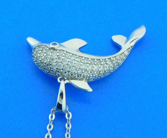 sterling silver dolphin cz pendant