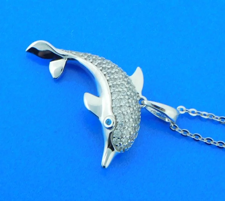 sterling silver dolphin cz pendant