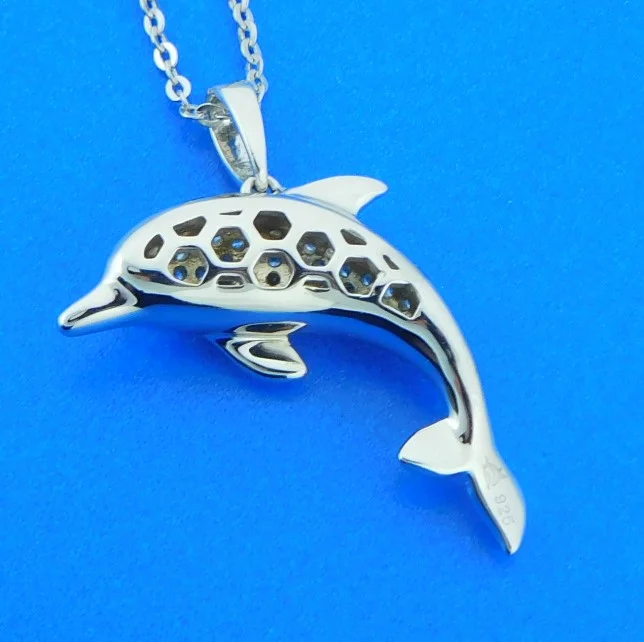 sterling silver dolphin cz pendant