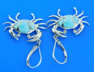 sterling silver larimar crab dangle earrings