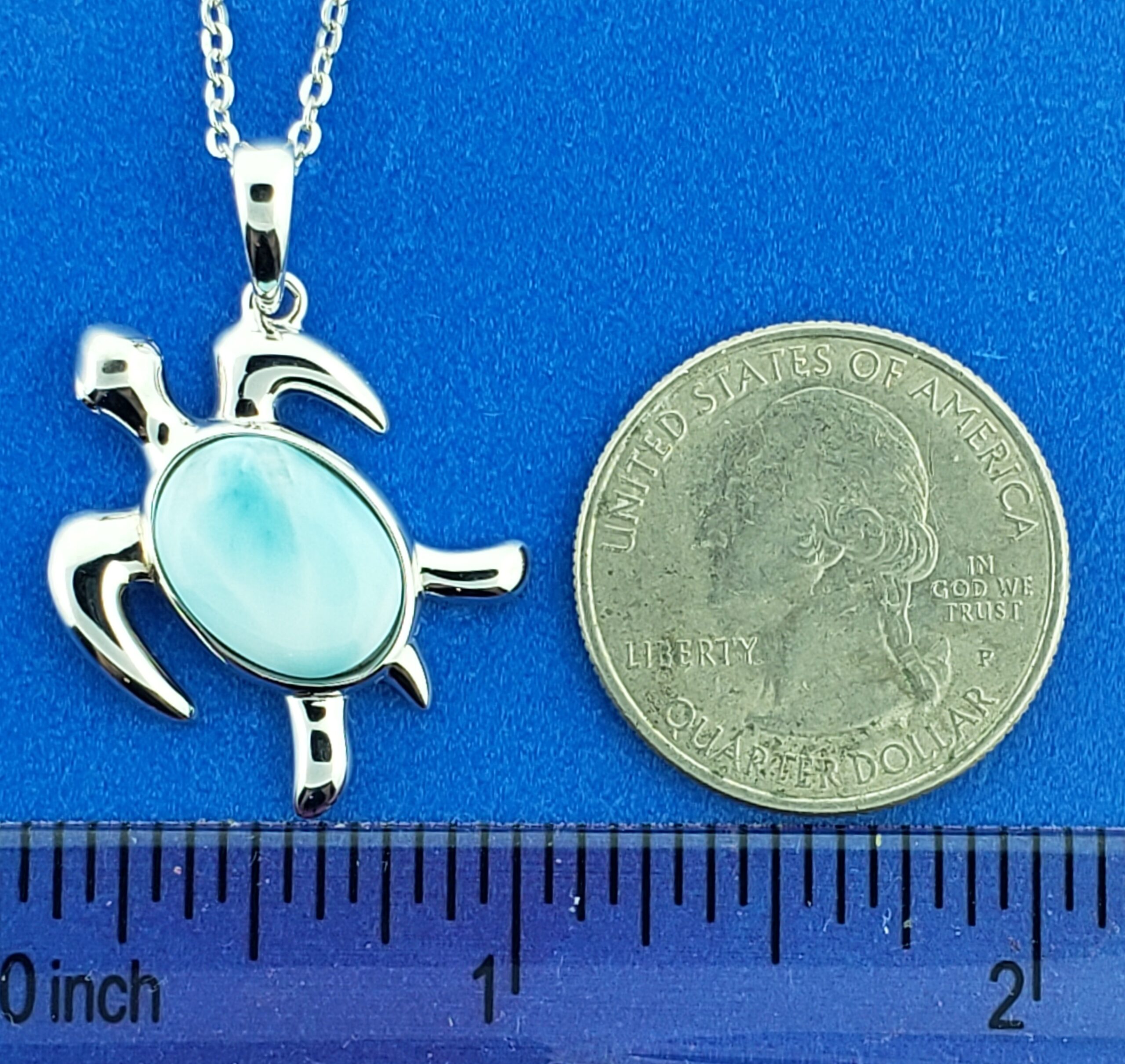 Alamea Sea Turtle Pendant, Sterling Silver & Larimar 4 Alamea Sea Turtle Pendant, Sterling Silver & Larimar - Image 4