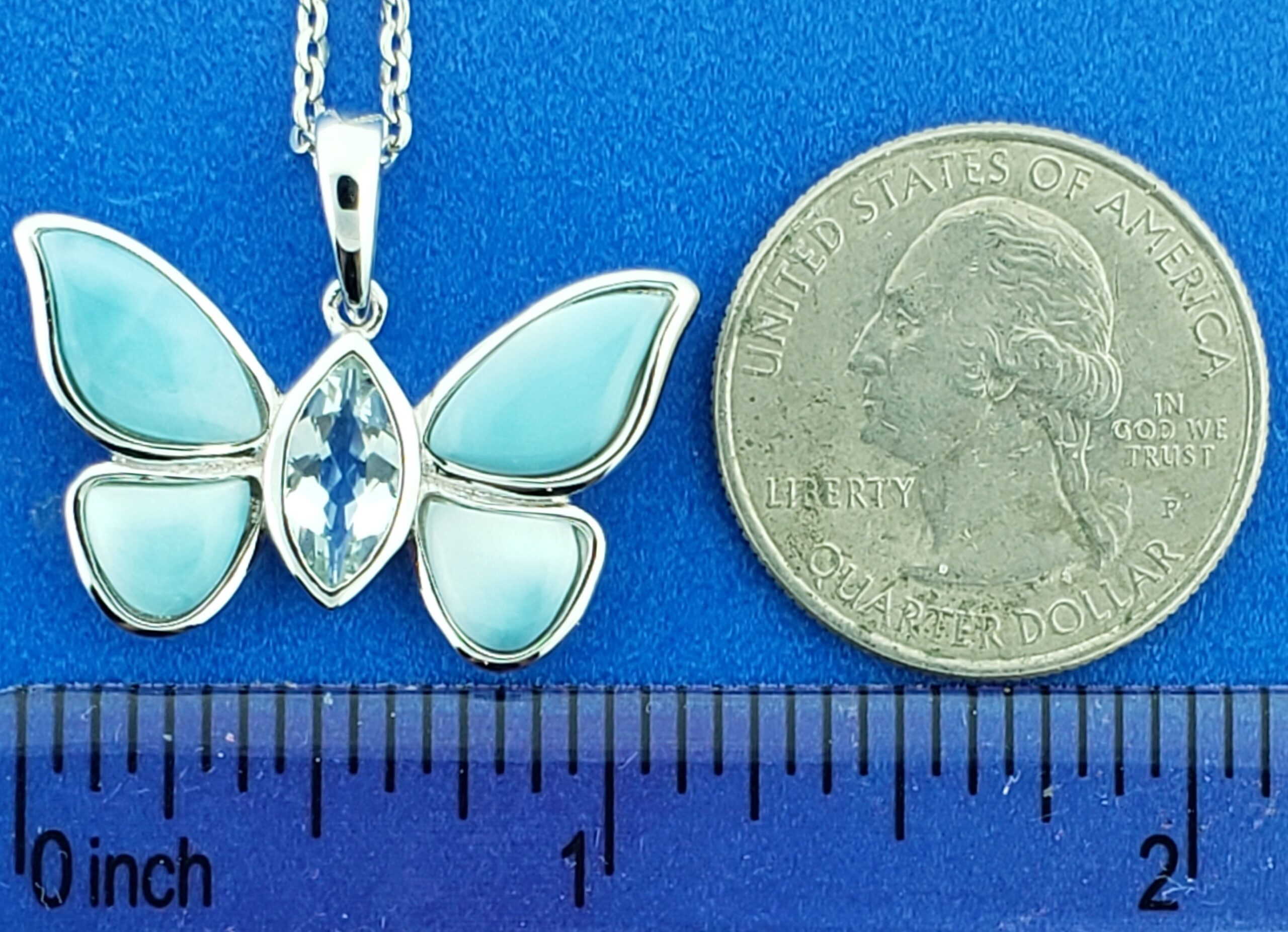 Alamea Butterfly Pendant, Sterling Silver & Larimar 5 Alamea Butterfly Pendant, Sterling Silver & Larimar - Image 5