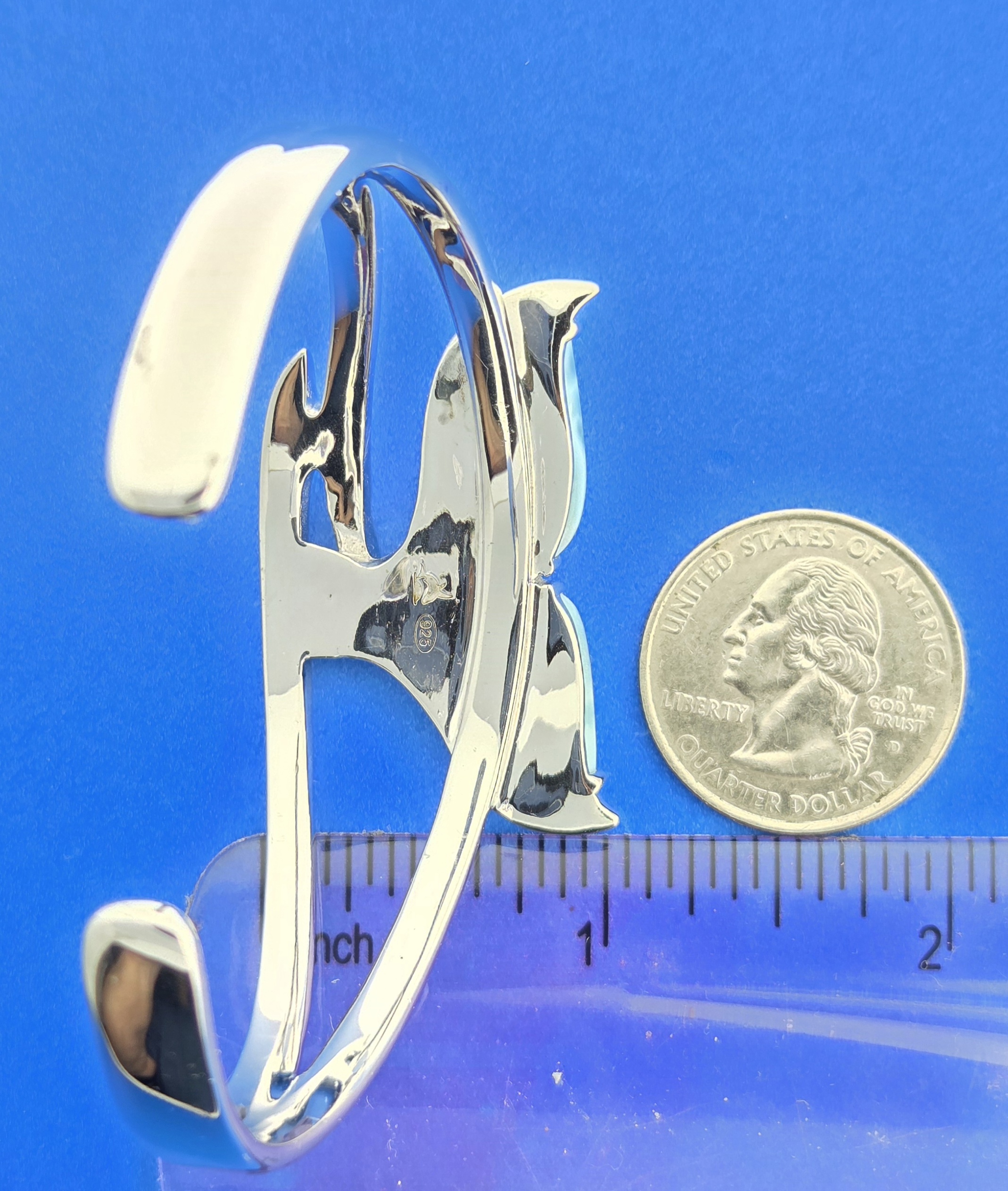 Alamea Whale Tail Cuff Bracelet, Sterling Silver, Larimar & Topaz 7 Alamea Whale Tail Cuff Bracelet, Sterling Silver, Larimar & Topaz - Image 7