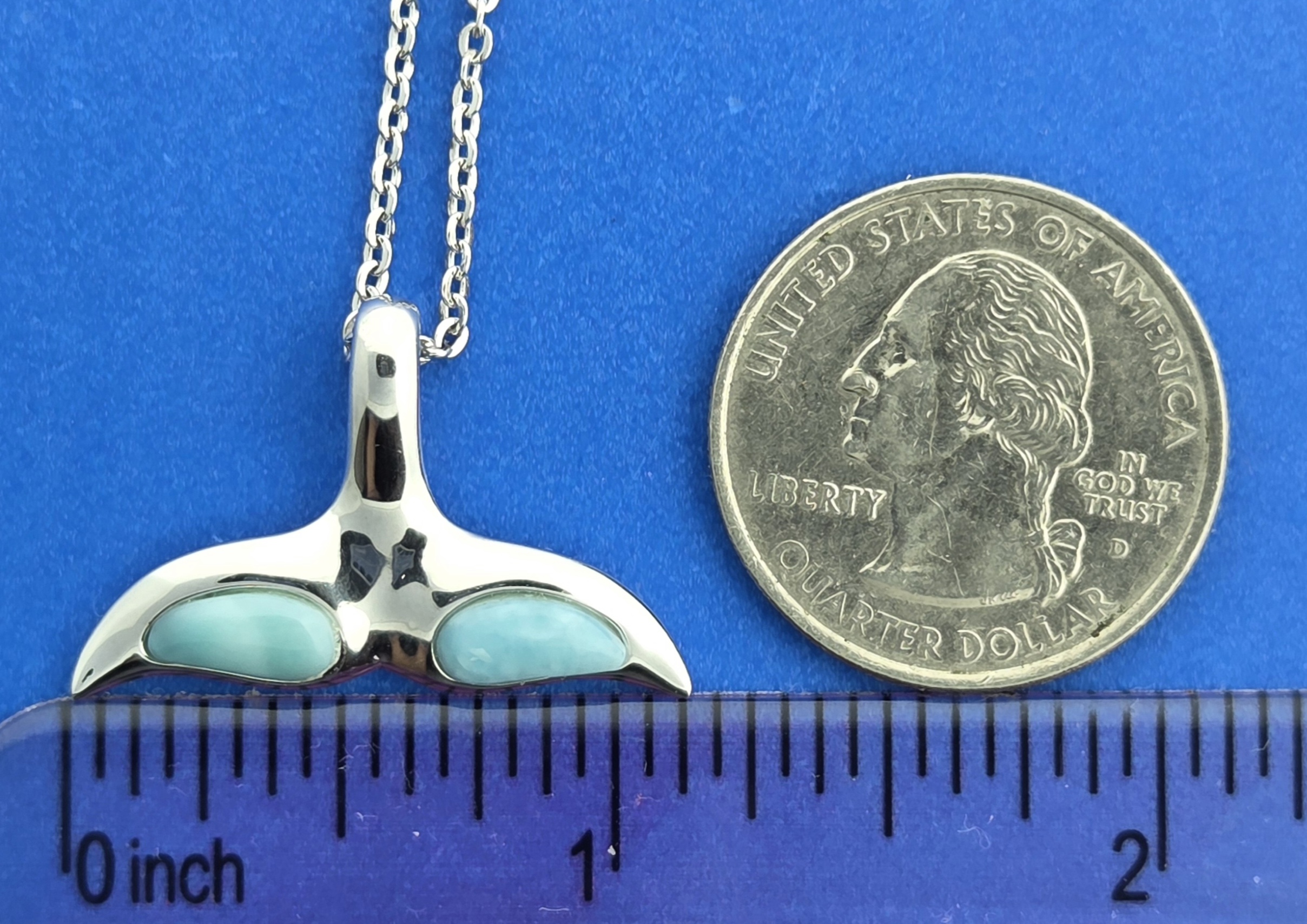 Alamea Whale Tail Pendant, Sterling Silver & Larimar 4 Alamea Whale Tail Pendant, Sterling Silver & Larimar - Image 4