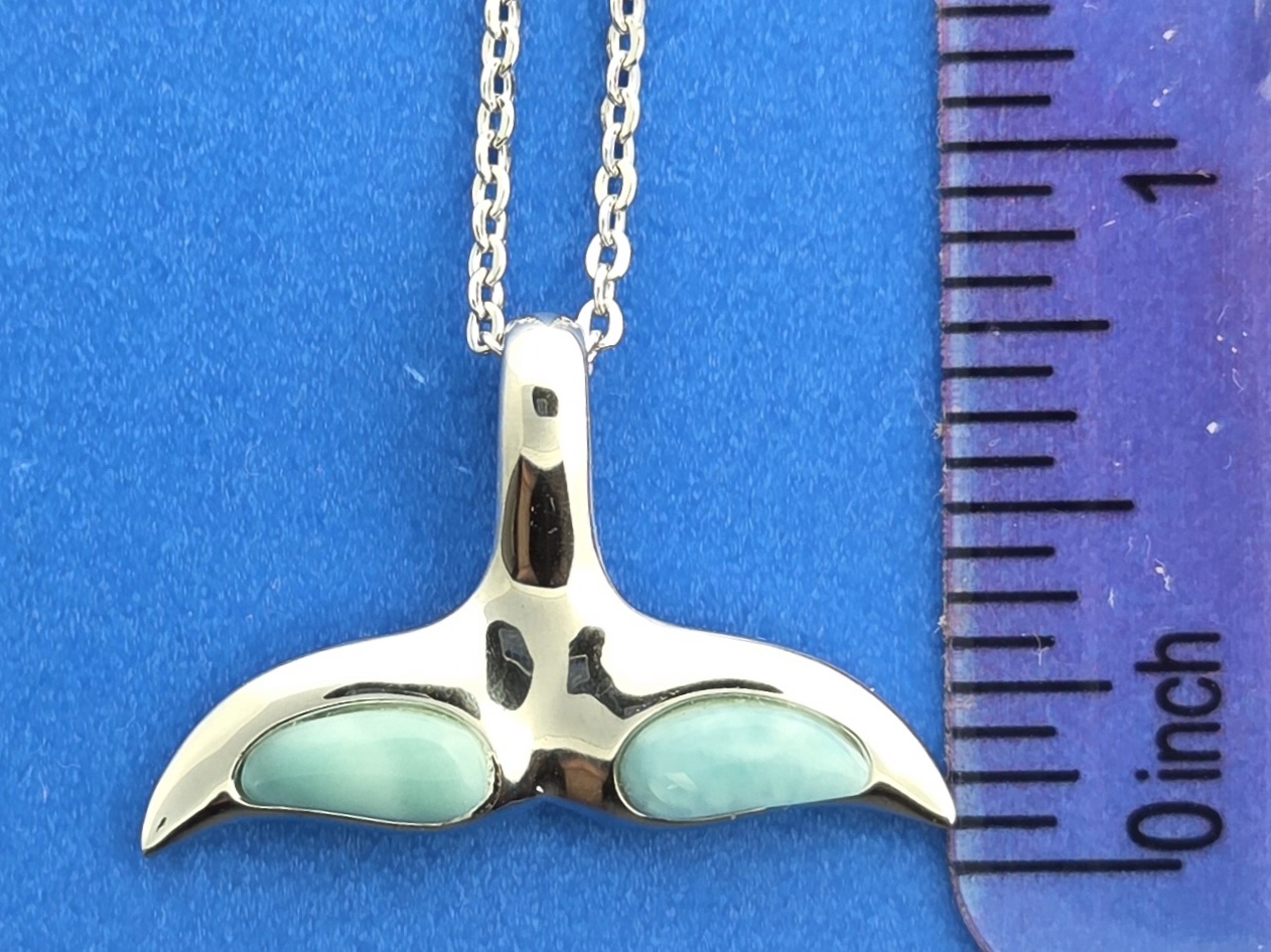 Alamea Whale Tail Pendant, Sterling Silver & Larimar 5 Alamea Whale Tail Pendant, Sterling Silver & Larimar - Image 5