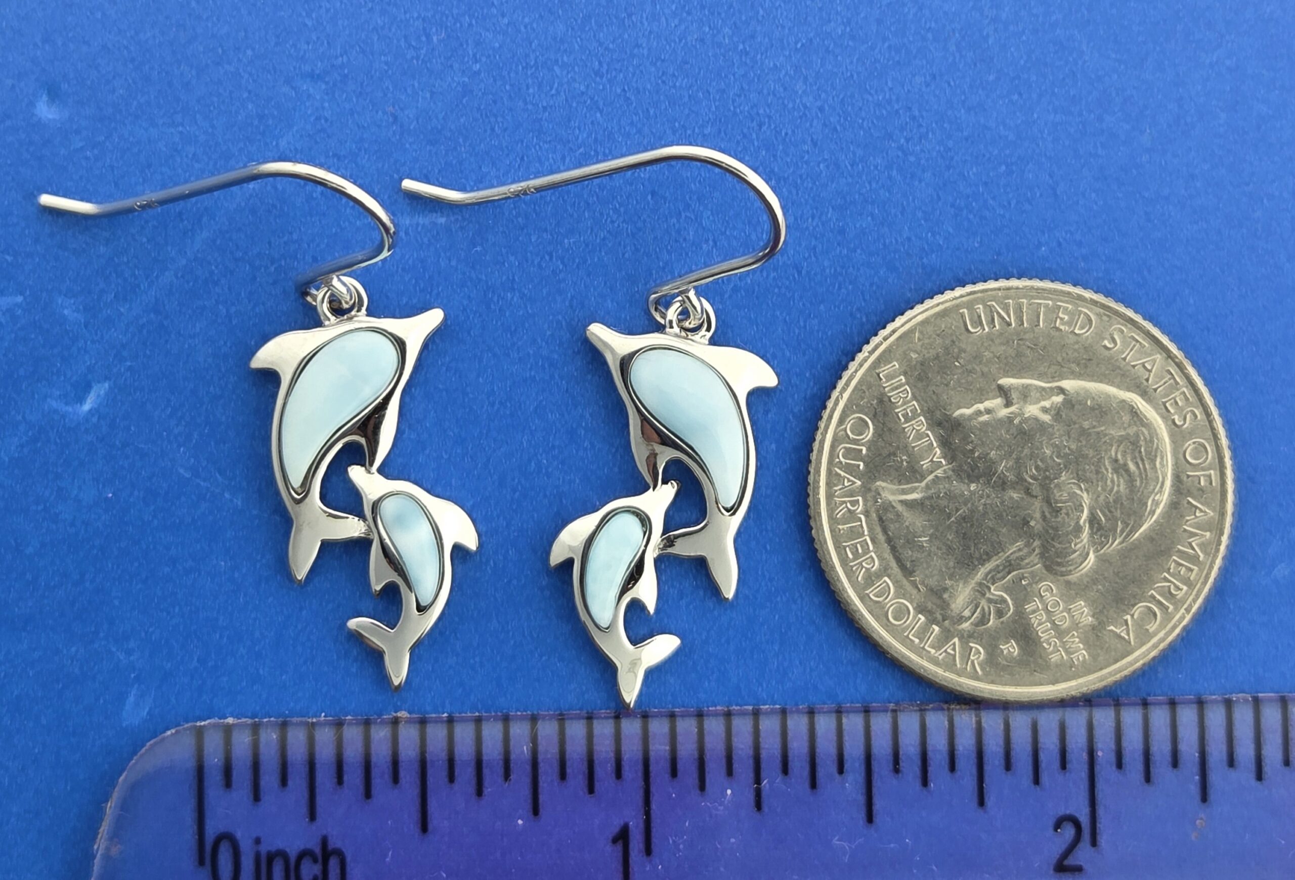 Alamea Dolphin Earrings, Sterling Silver & Larimar 3 Alamea Dolphin Earrings, Sterling Silver & Larimar - Image 3