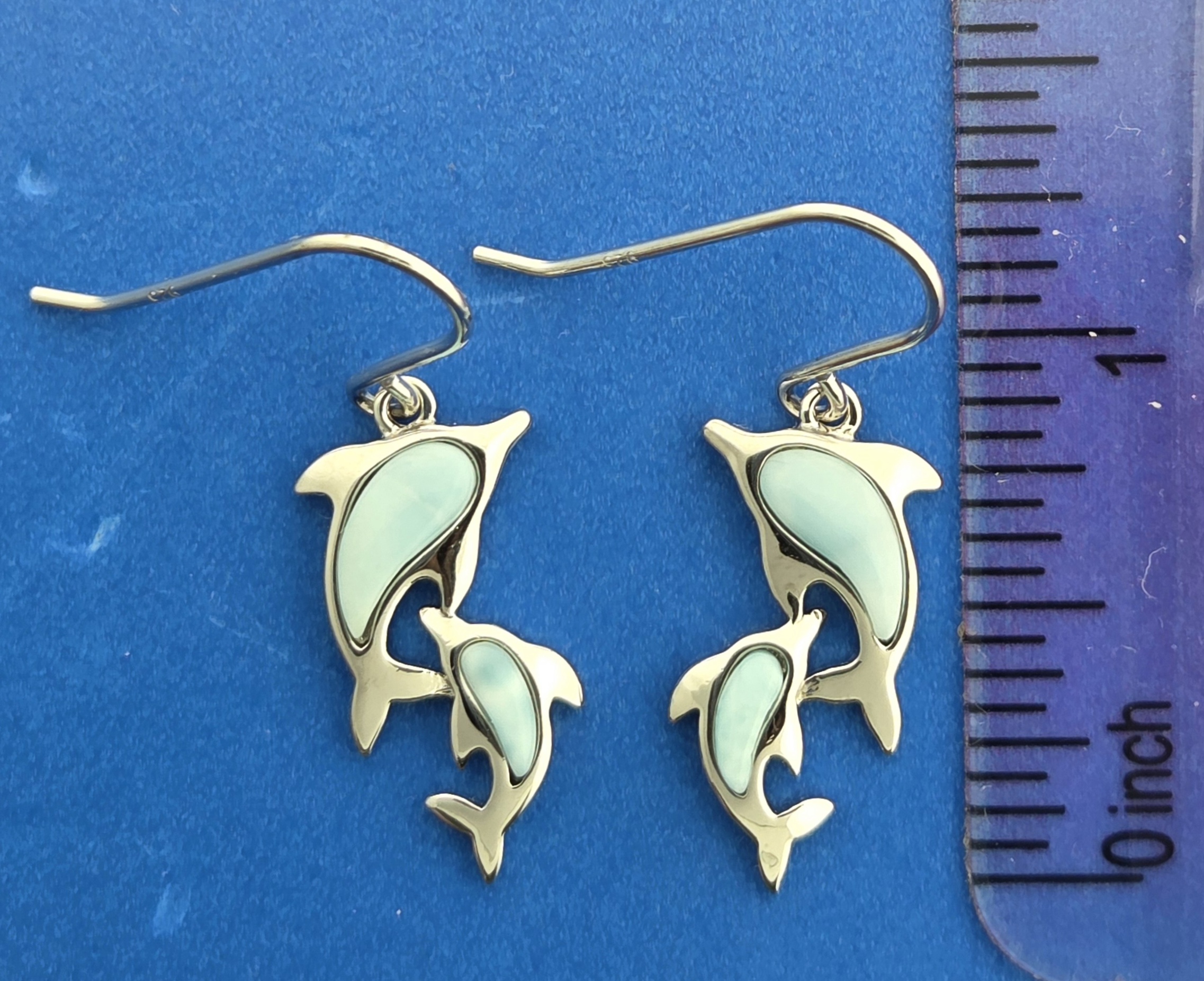 Alamea Dolphin Earrings, Sterling Silver & Larimar 4 Alamea Dolphin Earrings, Sterling Silver & Larimar - Image 4
